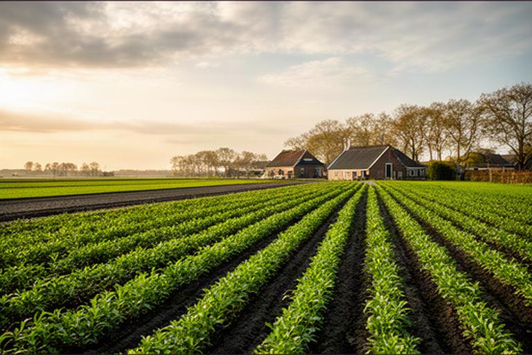 Landbouwperceel met jonge gewassen naast een erf in Alkmaar