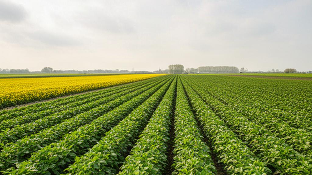 Bloeiend akkerland met groene gewassen onder een open hemel nabij Alkmaar