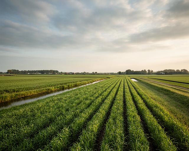 Groene landbouwvelden en brede lucht bij Alkmaar in Noord-Holland
