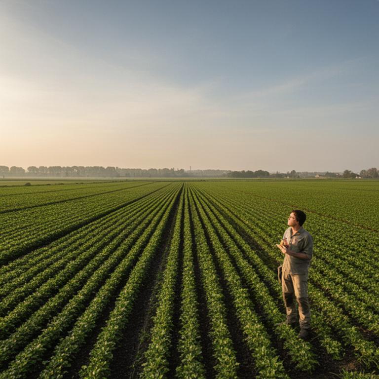 Akkerperceel bij Alkmaar met rechte gewasrijen en een adviseur op de veldrand
