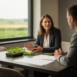 Ybenson Fuerte voert overleg met een agrarische klant op kantoor